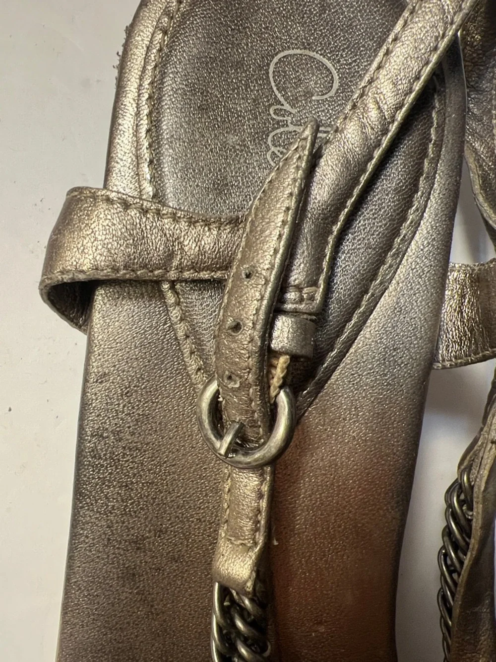 Cole Haan Metallic Bronze Women's Slingback Sandals with Chain Detail